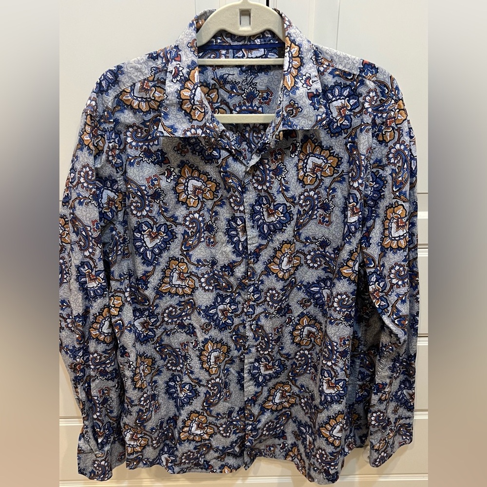 Tasso Elba Paisley Long Sleeve Button Up Men's Shirt, size XL
